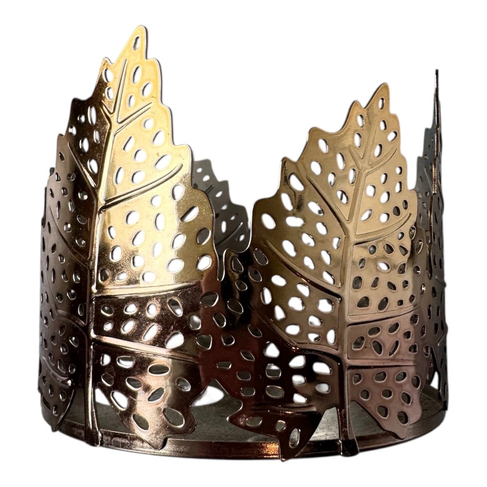 Bath & Body Works Fall Gold Leaf 3‑Wick Candle Holder Pedestal – 3.25″H × 4.25″W